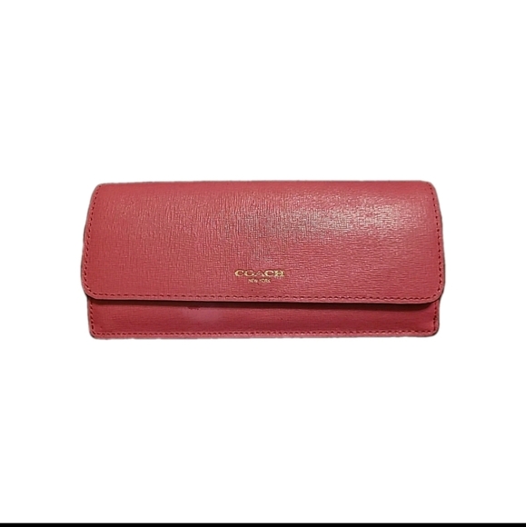 Coach Pink Saffiano Leather Pink Bifold Soft Wallet  GUC - Picture 10 of 10